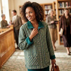 Boyne Valley Weavers Womens L Wool Tweed Jacket Green Celtic Ireland Cottage VTG